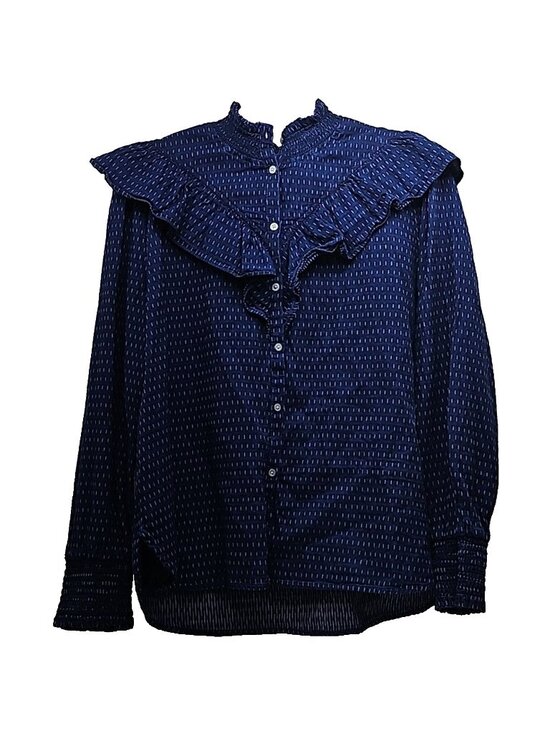 LOFT Tops - LOFT Womens Large Ruffle Prairie Victorian Cottagecore Navy Cotton Button Front